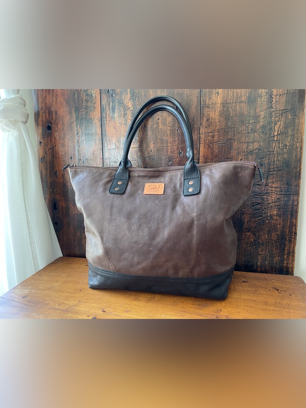 WILL LEATHER GOODS ” GETAWAY ” BLACK / BROWN LEATHER TOTE